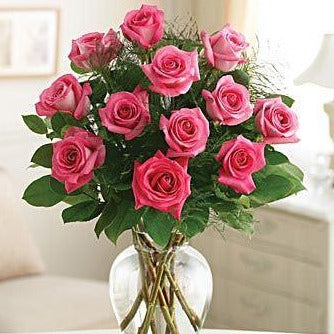 One Dozen Pink Rose Bouquet