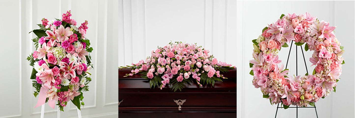 Deluxe Sympathy Funeral Package 3 (1 Standing Spray 1 Casket Spray, 1 Round Wreath)