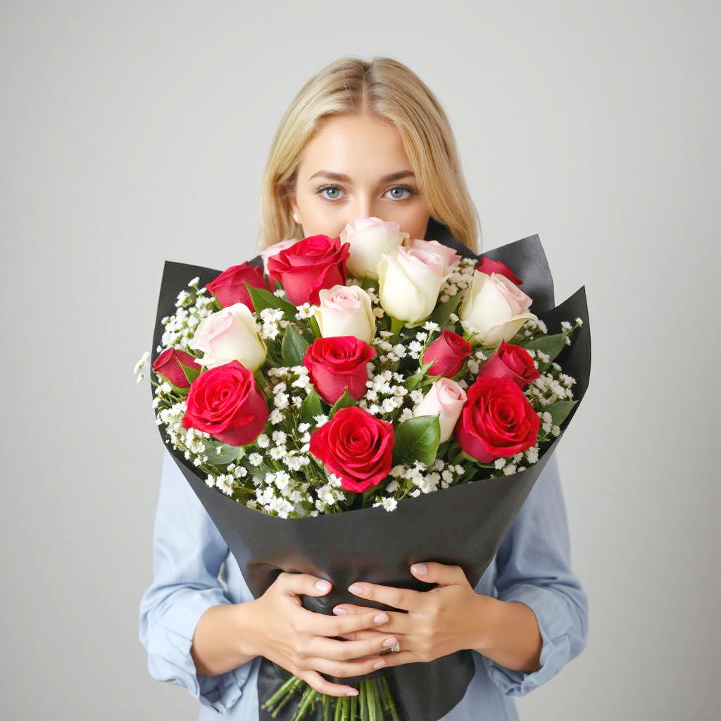 Elegant Mixed 24 Rose Bouquet (Hand tied bouquet)