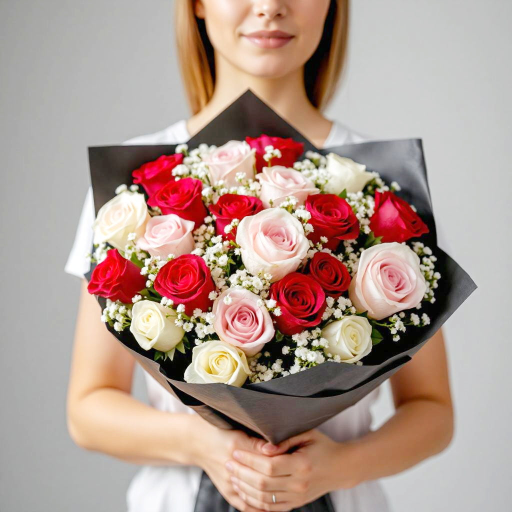 Elegant Mixed 24 Rose Bouquet (Hand tied bouquet)