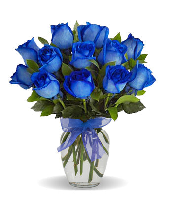 Valentine Blue Rose Arrangement (1 dozen blue roses in vase)